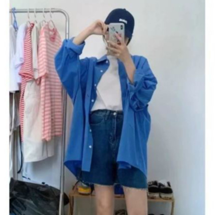 ล้างสต็อก  PB2046 เสื้อเชิ้ตคอปกแขนยาว ทรง Oversize ใส่แล้วเท่มากกกก เหมาะสำหรับผู้หญิงคลูๆ ใส่เที่ยวสวยๆ สีน้ำเงิน ราคา ถูกที่สุด ดีลบีเคเค แกลเลอรีภาพที่ 9