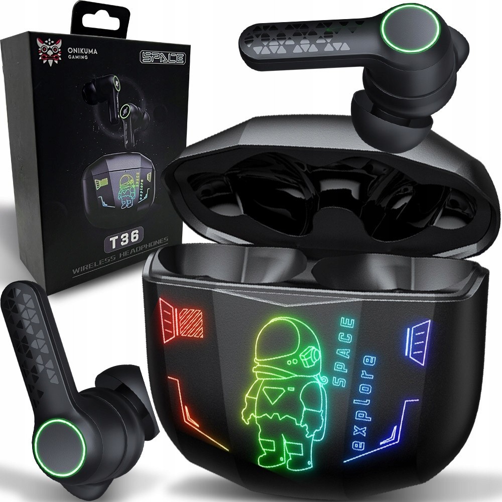 ONIKUMA T36 TWS Gaming Earbuds หูฟังบลูทูธ 5.3 หูฟังไร้สาย True Wireless เสียงรอบทิศทาง บอดี้ไฟ RGB สวยงาม #Qoomart