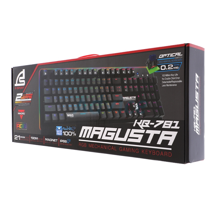 SIGNO KB-781 E-SPORT MAGUSTA GAMING คีย์บอร์ดเกมมิ่ง มาโคร กันน้ำได้ ประเภท Keycap EN/TH ALUMINIUM B