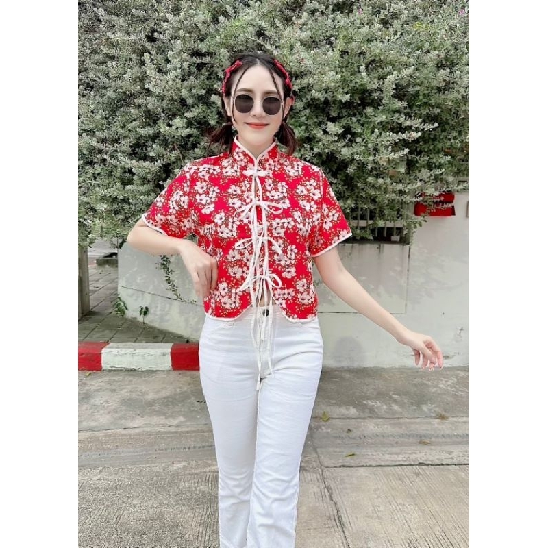 เสื้อคอจีนแต่งโบว์น่ารักมากๆ ฟรีไชส์