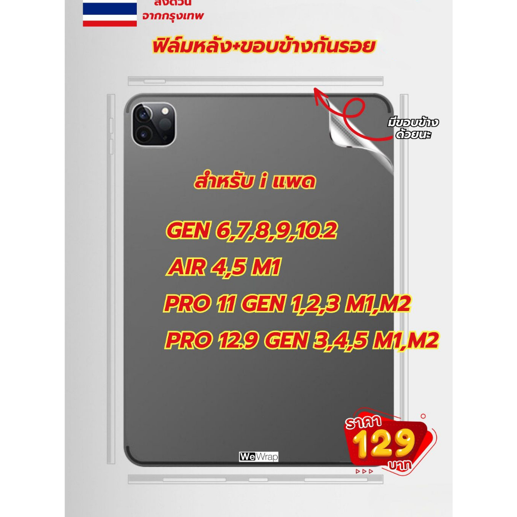 ฟิล์มหลังใส และ ขอบข้าง สำหรับiPad 10.2 gen9, gen8, gen7ฟิล์ม กันรอย ฟิล์มหลัง ไอแพด Air5-6