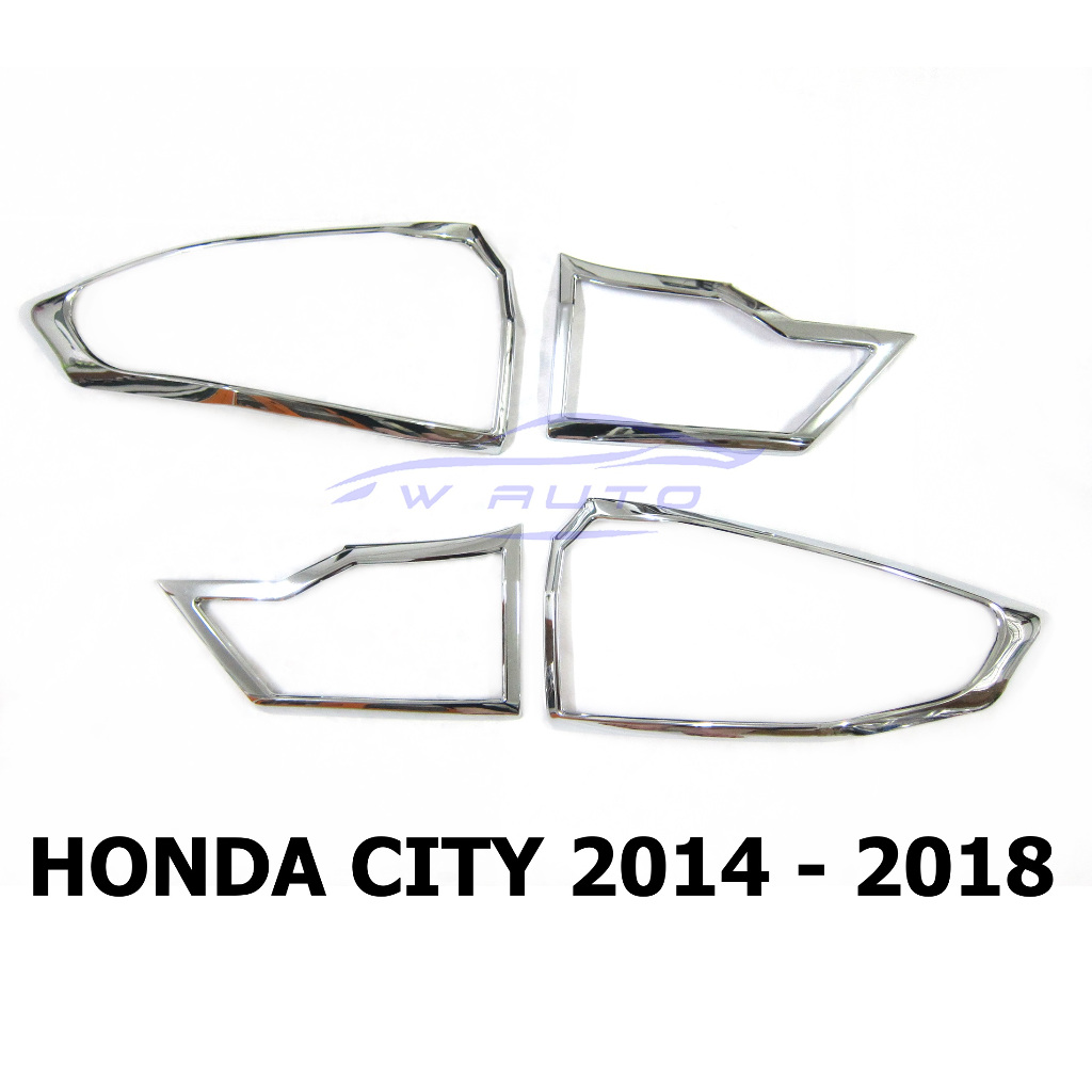 1ชุด ครอบไฟท้าย ฮอนด้า ซิตี้ 2014 2015 2016 2017 2018 ชุบโครเมี่ยม Honda City ฝาครอบไฟ ของแต่งฮอนด้า ฝาครอบไฟหลังรถ