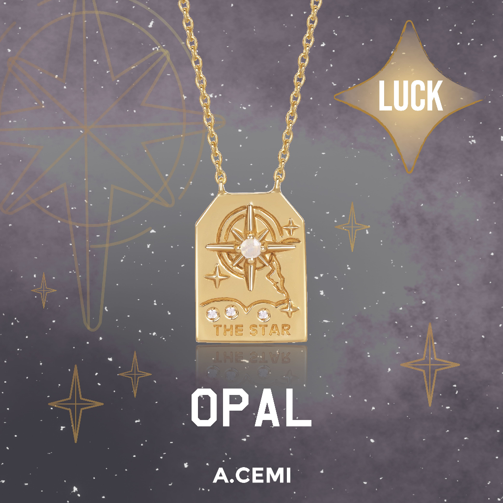 A.CEMI Star Dream Opal Tarot Necklace สร้อยคอไพ่ทาโรต์ The Star สร้อยคอเงินแท้ ชุบทอง 18K