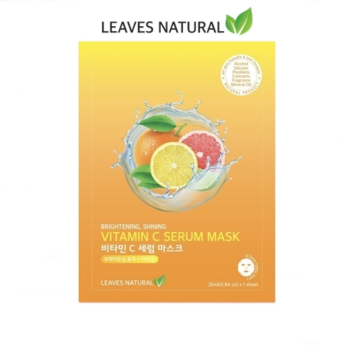 [1แผ่น] LEAVES NATURAL Vitamin C Serum Mask มาส์กหน้าวิตามินซี ช่วยลดจุด ให้ผิวกระจ่างใส