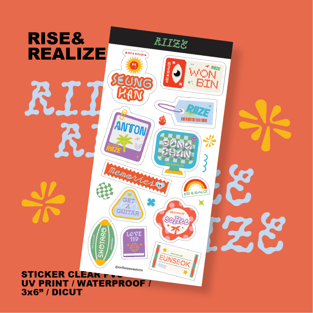 STICKER RIIZE - RISE & REALIZE สติกเกอร์ RIIZE เนื้อใส กันน้ำพร้อมไดคัท