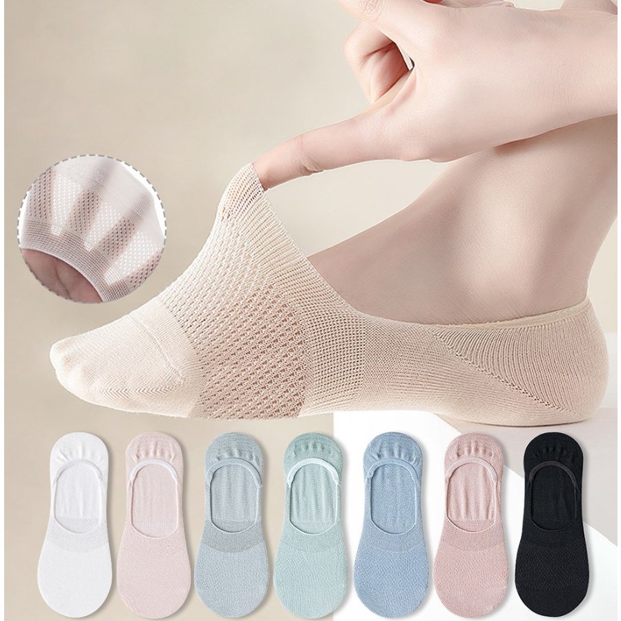 พร้อมส่งจากไทย ถุงเท้าแฟชั่นสตรี ผ้าตาข่าย ระบายอากาศได้ดี กันลื่น สีทึบ เหมาะสำหรับนักศึกษา