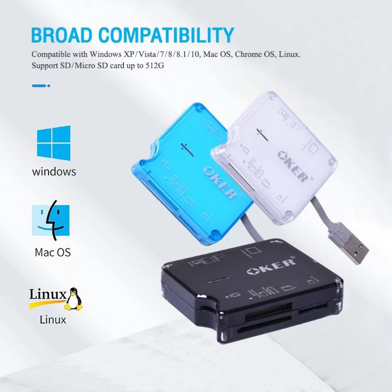 OKer  อุปกรณ์อ่านการ์ด All in one, USB 2.0 Card Reader / Writer รุ่นoker C-2001