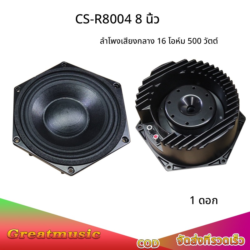 CS-R8004 ลำโพงเสียงกลาง 8 นิ้ว แม่เหล็กนีโอ 16 โอห์ม 500 วัตต์  ราคา 1 ดอก