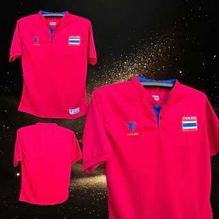 เสื้อกีฬา คอจีนเฟ็กธงชาติ คอจีนมีกระดุม พร้อมส่ง