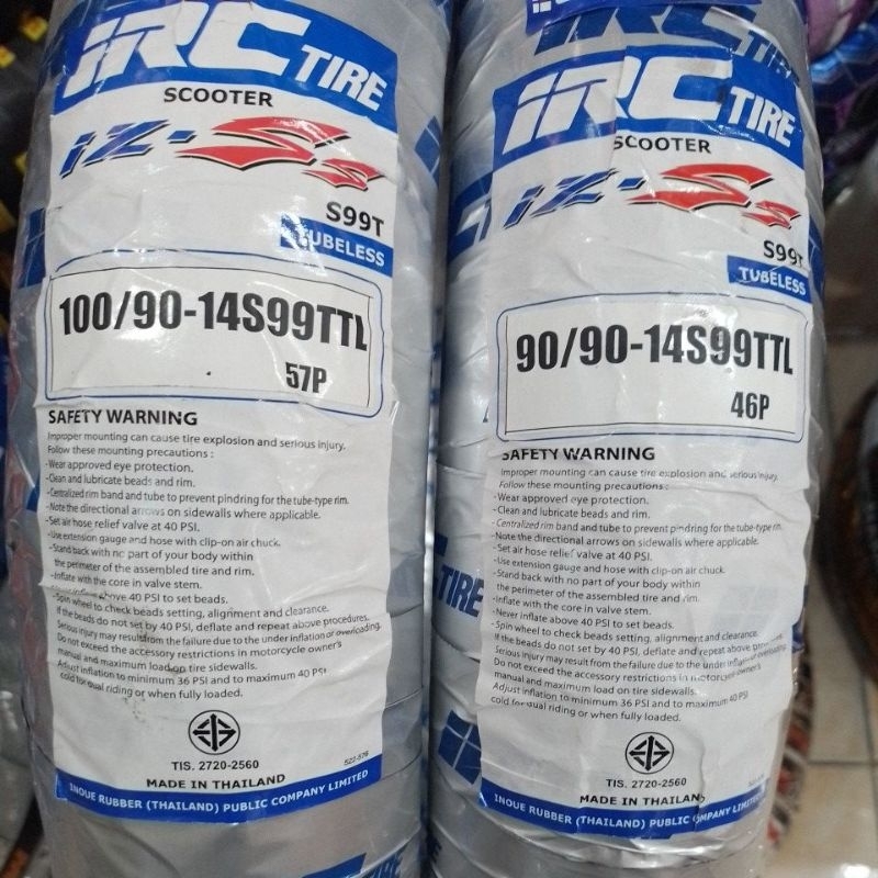 ยางนอก (IRC) IZ-S S99T ล้อหน้า90/90-14S99TTL46P/ล้อหลัง100/90-14S99TTL57P รุ่น:PCX125PCX150 (14-17)