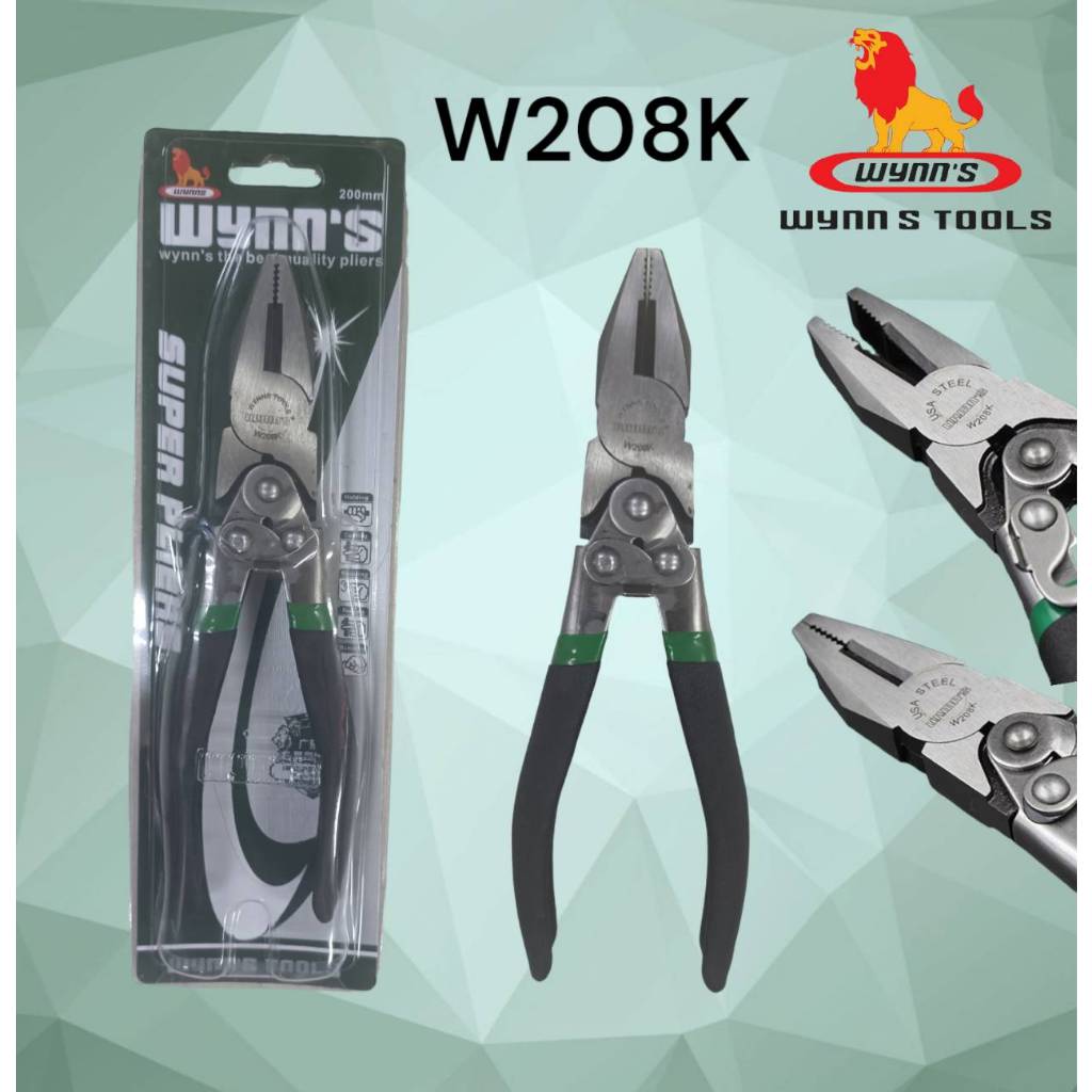 WYNN'S คีมปากจิ้งจก คีมปากจระเข้พาวเวอร์สปริง 8 นิ้ว (200 mm.) W208K