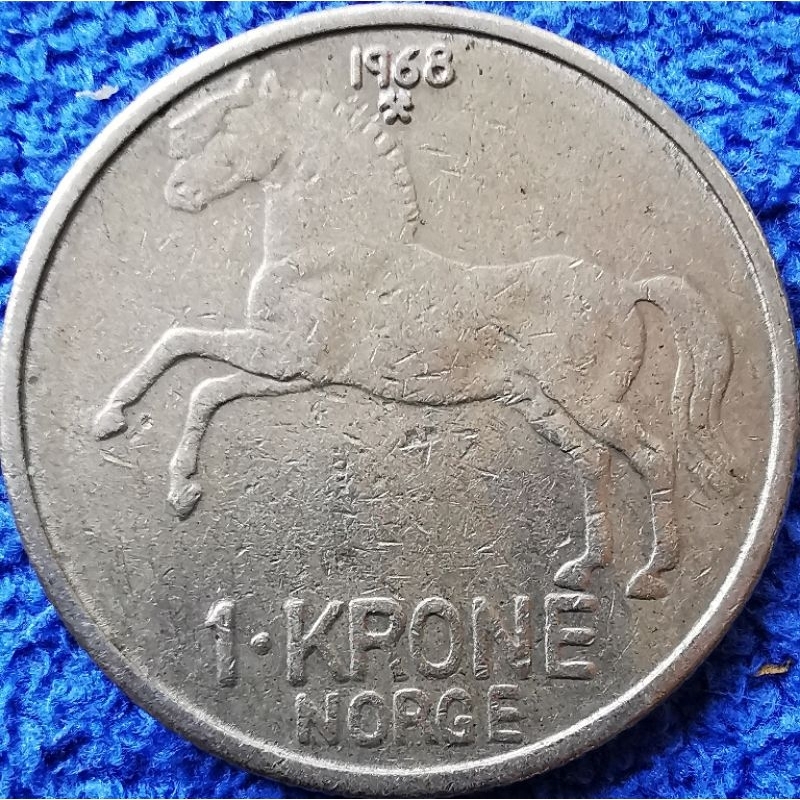 เหรียญ​นอร์เวย์​ Norway, 1 Krone, (ยุค​ Olav V), #​4070, ใช้แล้ว