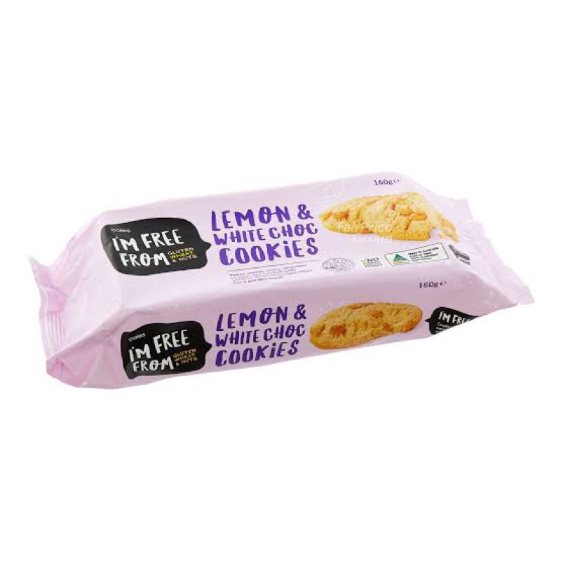 cr Coles i’m free from gluten lemon&white chocolate cookies 160g. ไวท์ช็อกโกแลตเลมอน คุกกี้ นำเข้าจา
