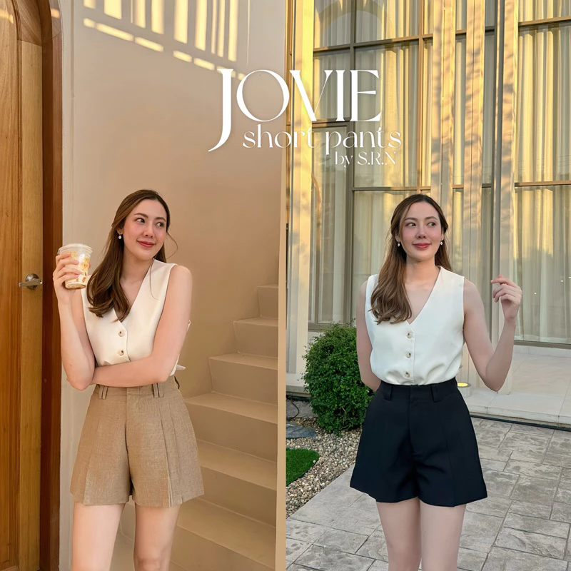 SRN-13 | JOVIE Short Pants ดีเทลจีบตรง กางเกงขาสั้น