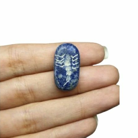 หินลาพิสลาซูลี่แท้ธรรมชาติ โบราณ แกะสลัก รูปแมงป่อง Natural Old Lapis Lazuli Intaglio Scorpion Engraved Cabochon Bead