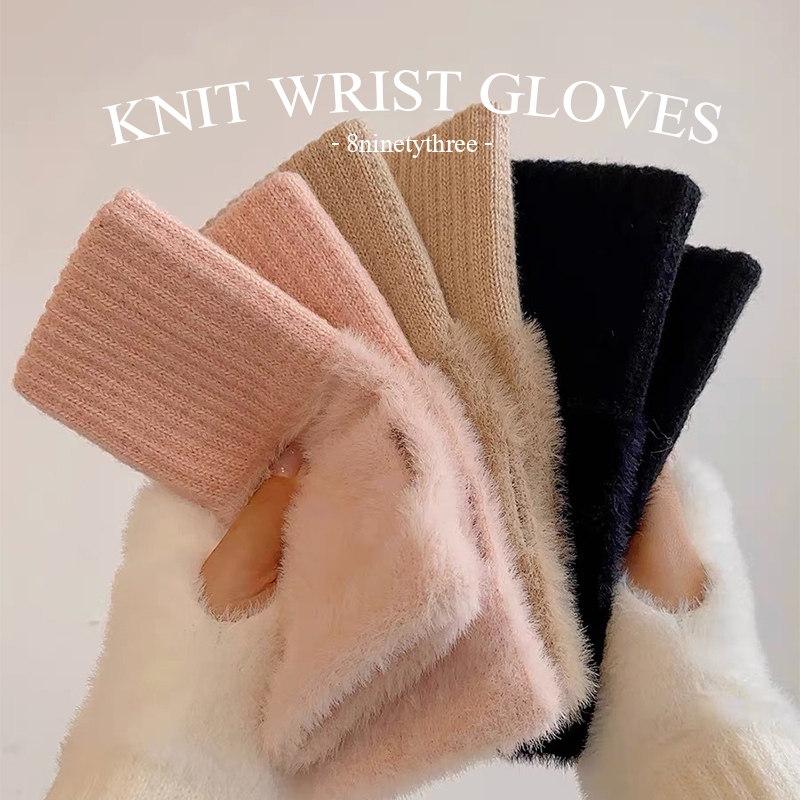 พร้อมส่ง Knit wrist gloves G01 ถุงมือกันหนาว แบบครึ่งนิ้ว ขนหนา