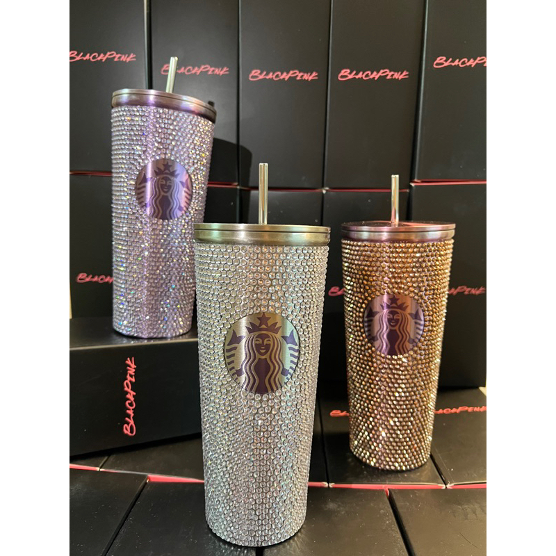 พร้อมส่งจาก🇹🇭✔️จัดส่งเร็วใน24 ชม. แก้วเพชรสตาบัคสแตนเลส304เก็บเย็นพร้อมหลอดสแตนเลส กระบอกน้ำเพชร