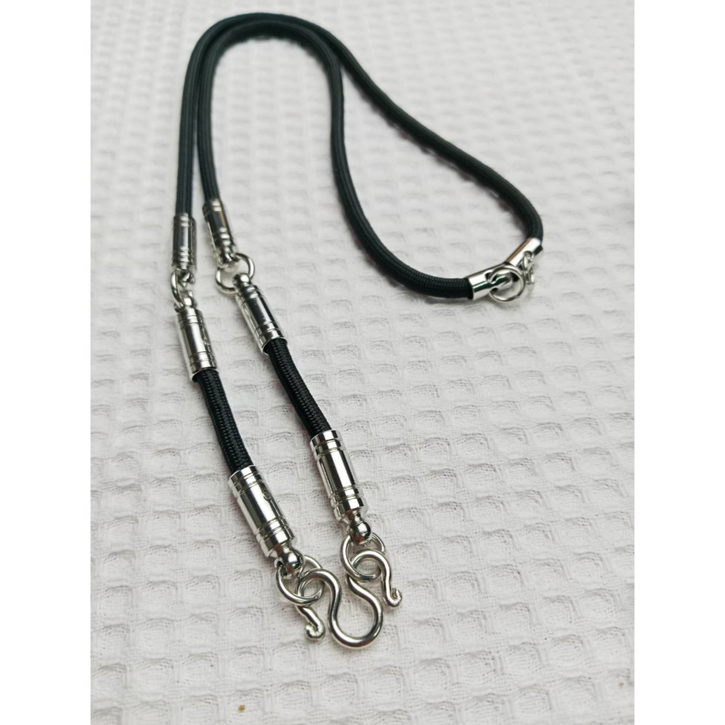 R54 สร้อยเชือกปลายตอกหมุดสแตนเลส ห้อยพระ 5 ห่วง ( หน้า 3 ห่วง / หลัง 2 ห่วง) หนา 4 มิล ยาว  26 ,28 นิ้ว
