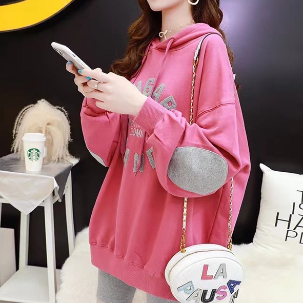 เสื้อแขนยาวมีฮู๊ด Oversize (อก 52 นิ้ว) งานปักด้านหน้า มีกระเป๋าหน้า ผ้าคอตตอล พร้อมส่ง B52