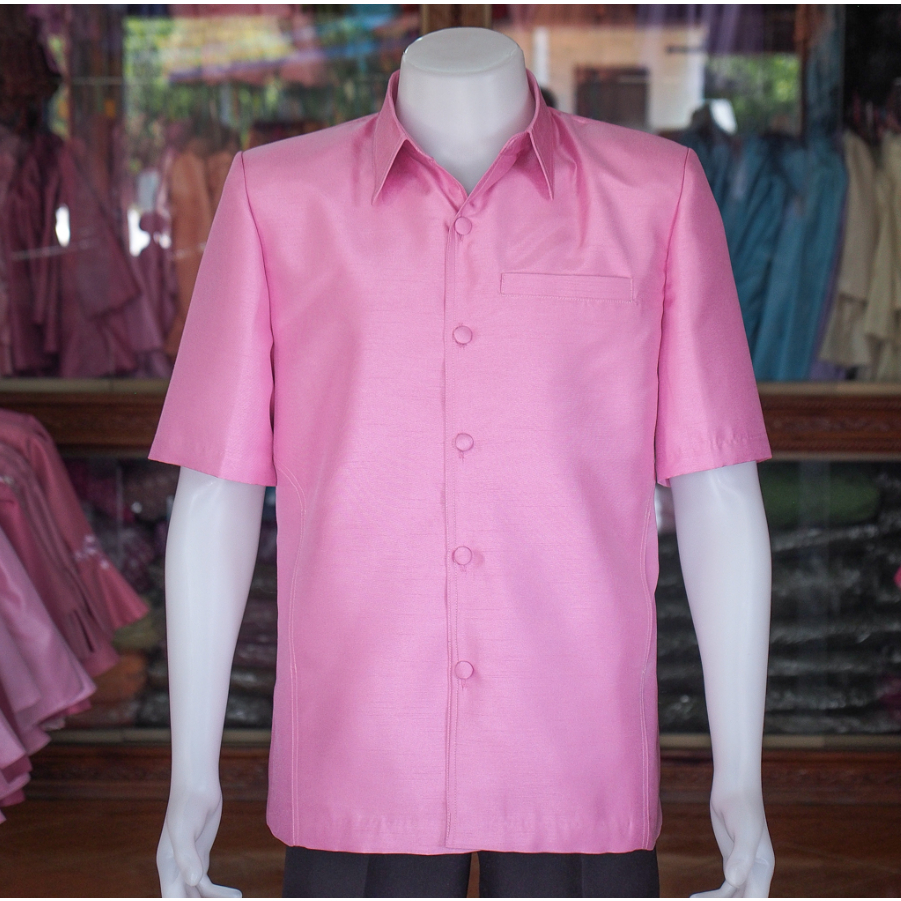 เสื้อสูทไหมแพรทอง สีชมพูกลีบบัว