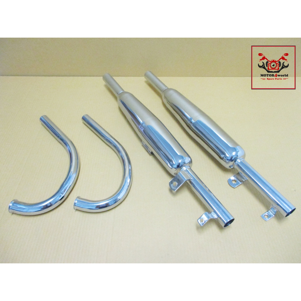EXHAUST MUFFLER & HEADER PIPE SET CHROME Fit For HONDA BENLY 125 150 C92 C95 CA92  / ท่อไอเสีย พร้อม