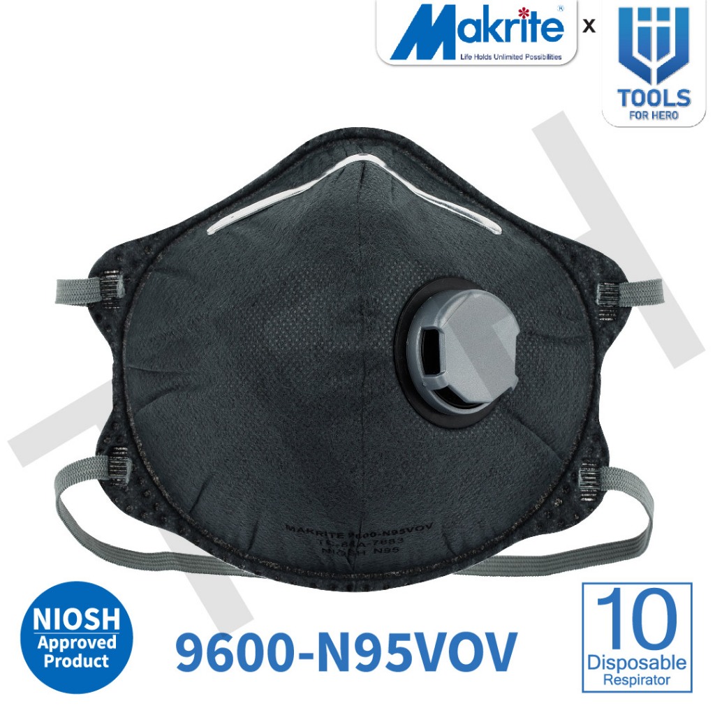 หน้ากากอนามัย Makrite รุ่น 9600-N95VOV หน้ากากเอ็น 95 ป้องกันกันฝุ่นและมลภาวะทางอากาศ 1 กล่อง 10 ชิ้น มีวาล์ว