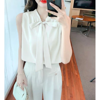 เสื้อคอโบว์ แขนกุด ใส่สูททับได้