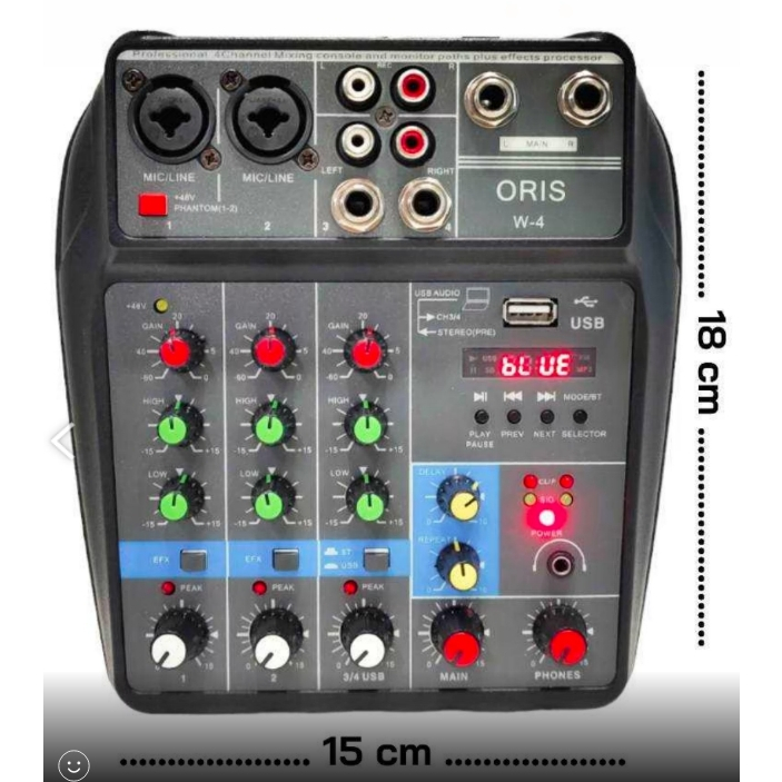มิกเซอร์ มินิ mini audio mixer 4 channel USB MP3 sound mixer built it Bluetooth (W-4)