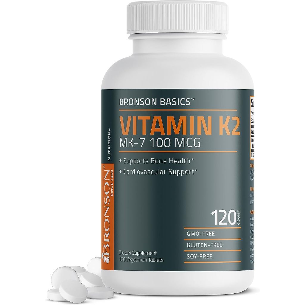 Bronson Vitamin K2 MK-7 100 MCG, K2 as MK7 Menaquinone, Bone Support Non-GMO, 120 Tablets