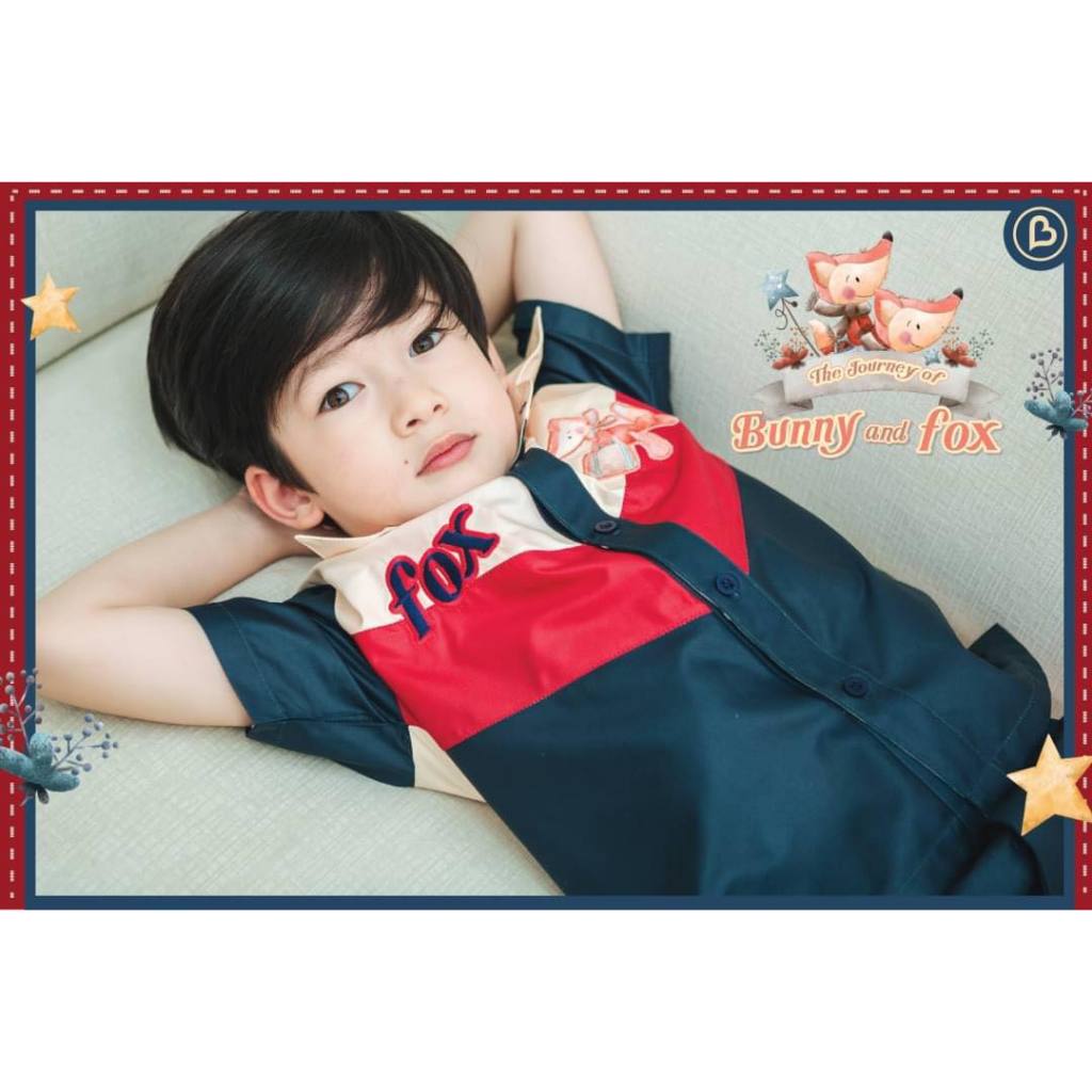 BAMBINE เสื้อเชิ๊ตเด็กผู้ชายปักหมาป่า