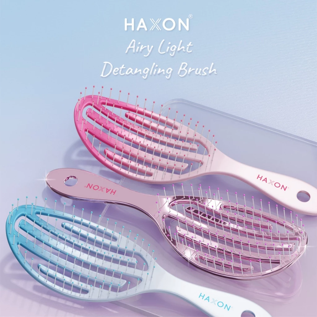 Haxon Airy Light Detangling Brush หวีแอร์รี่ หวีผมเปียกและแห้ง หวีไดร์ ทรงเว้าโค้ง ลดผมพันกัน น้ำหนักเบา thumbnail 3