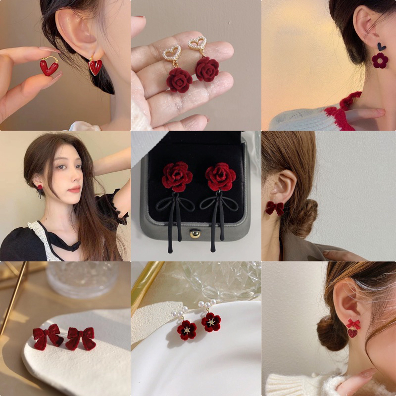 พร้อมส่งต่างหูตรีมสีแดง ต้อนรับ วาเลนไทน์ฉ่ำๆ