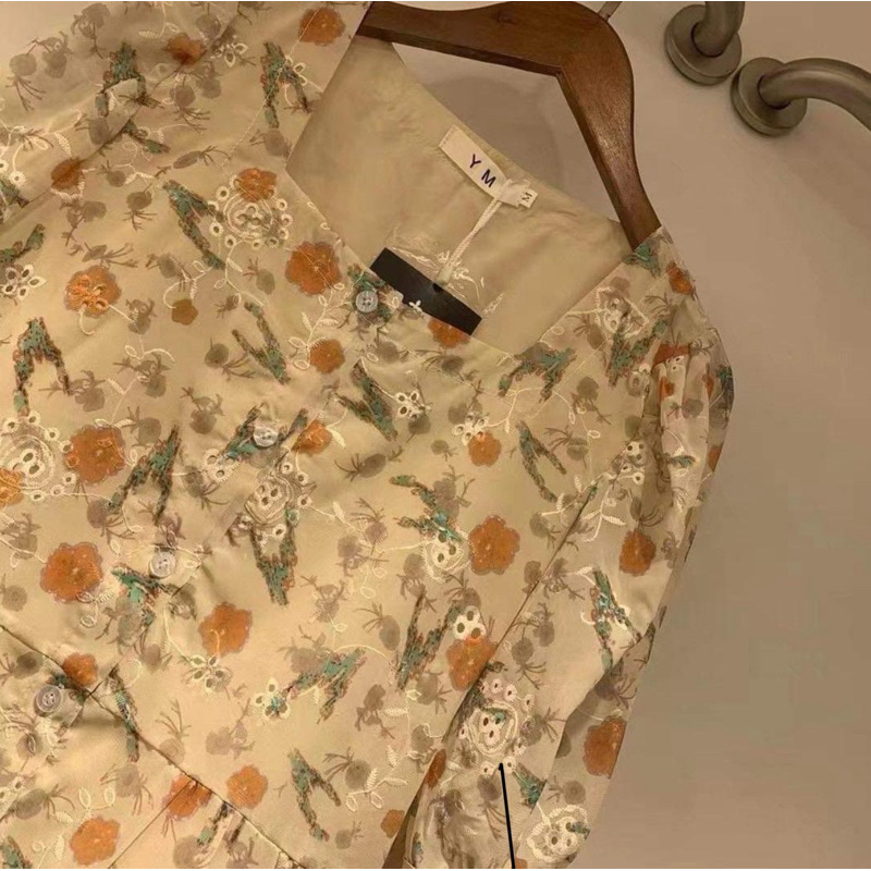 Y90เสื้อคอสี่เหลี่ยมลายดอกไม้สไตล์เกาหลี