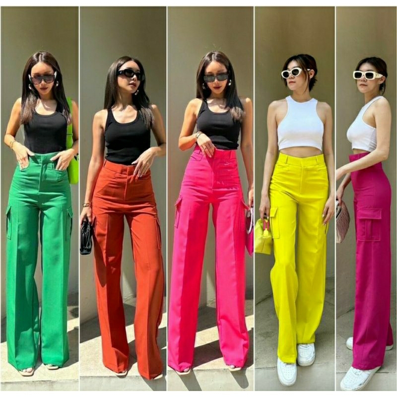 Sherbet 2pockets high-waist Cargo Pants ทรงกระบอก กางเกงคาร์โก้ เอวสูง มีกระเป๋า2ข้าง แกะกล่องสวยสับมากๆค่ะแม่ๆ