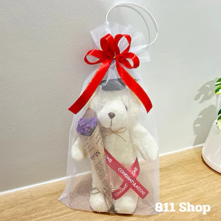 811shop ตุ๊กตาหมีรับปริญญา Congratulations 12 นิ้ว ถุงตาข่ายผูกโบว์มีหูหิ้ว หมีบัณฑิต หมีรับปริญญา ปัจฉิม!!!