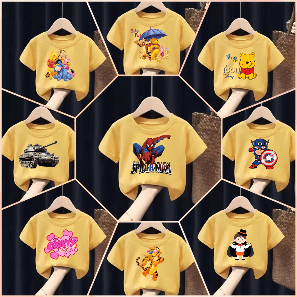 เสื้อยืดเด็กพิมพ์ลายการ์ตูน น่ารักๆๆ เนื้อผ้าฝ้าย "สีเหลือง" Pattern 97-108