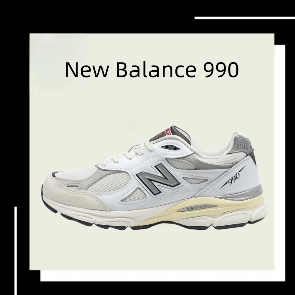 New Balance NB Teddy Made 990 v3 white ของแท้ 100 % gentleman Woman style Sports shoes Running shoes