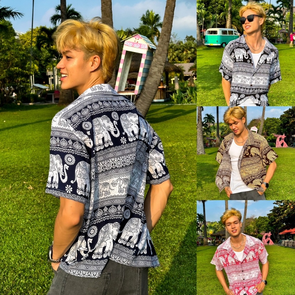 เสื้อฮาวาย ช้าง เนื้อผ้าไหมอิตาลีเกรด A