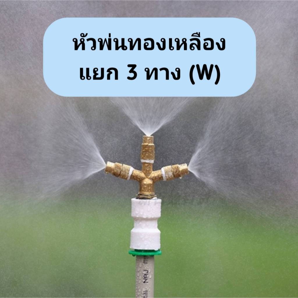 หัวพ่นสเปรย์ ละอองน้ำ หัวฉีด ทองเหลือง 3 ง่าม พร้อมนิปเปิ้ล ใช้ได้กับข้อต่อ 4 หุนหรือ 1/2 นิ้ว