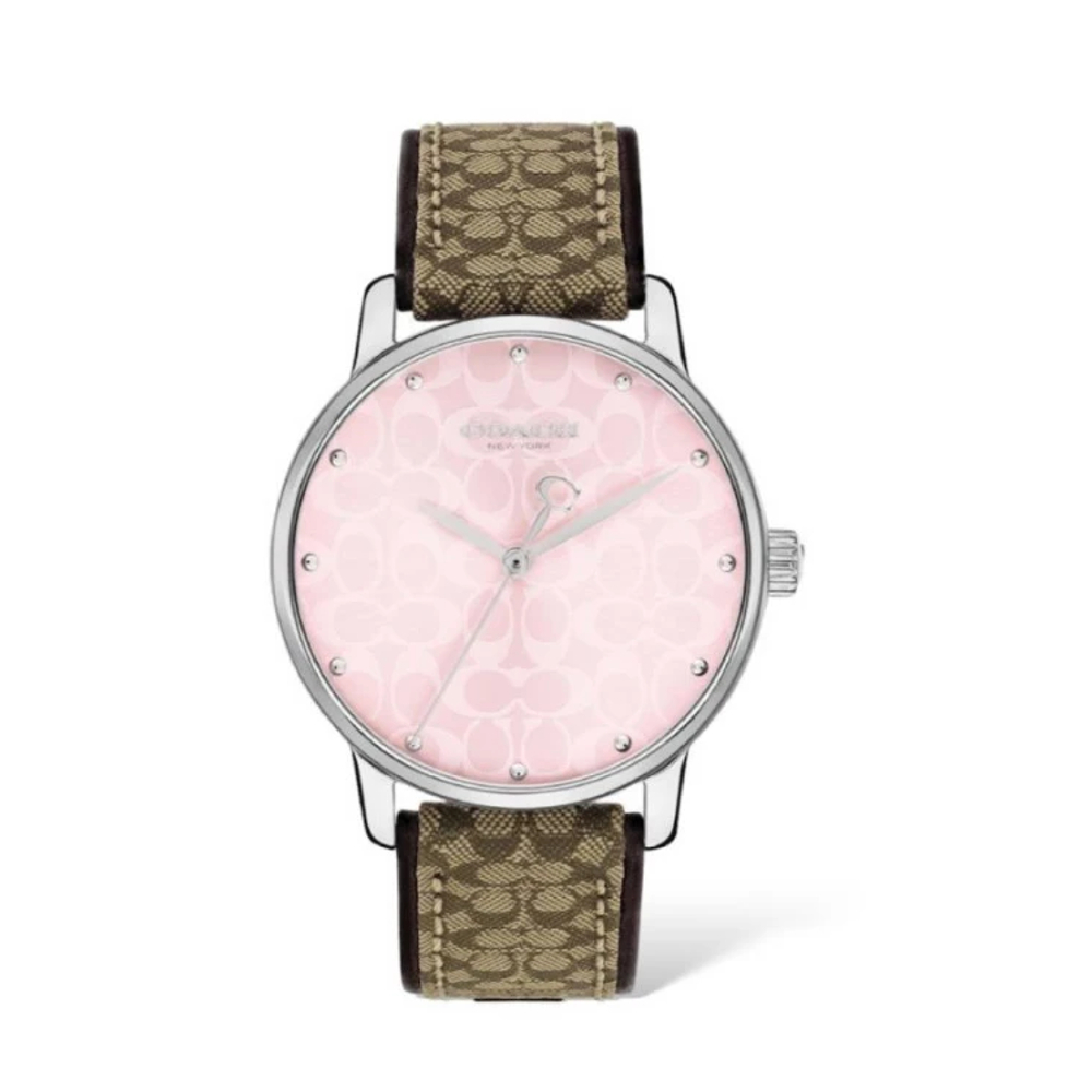 Coach CO14503873 Pink Dial Brown Logo Strap Ladies นาฬิกาข้อมือผู้หญิง สี Brown