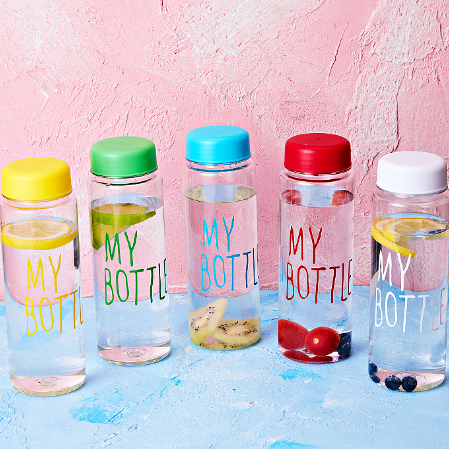 กระบอกน้ำใส ขวดน้ำพลาสติกใส มาพร้อมฝาหลากหลายสี my bottle
