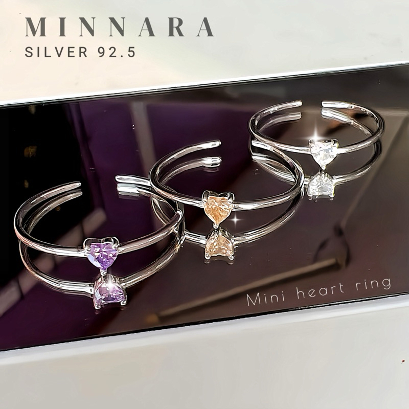 SILVER 92.5 แหวนเงิน มินิมอล พลอยหัวใจขนาด 4 มิล สามารถปรับได้ตามความต้องการ