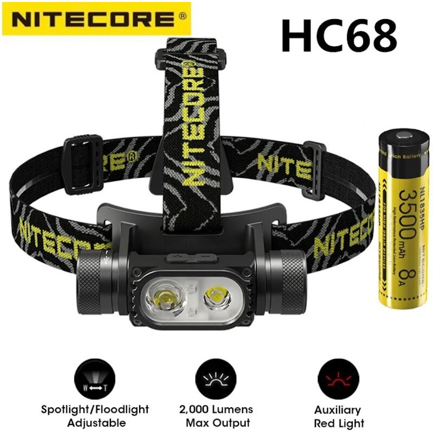 ของแท้ Nitecore HC68 Dual Beam E-โฟกัส LED USB-C ไฟหน้าแบบชาร์จไฟได้18650แบตเตอรี่กลางแจ้ง Camping ไฟหน้า