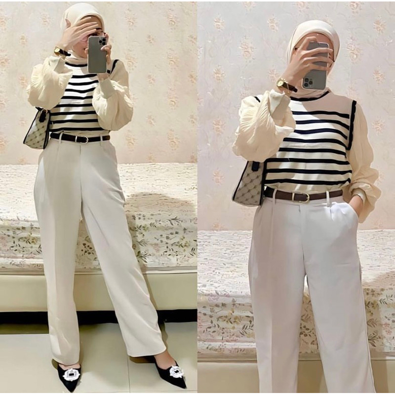 sanna.shop พร้อมส่ง เสื้อไหมพรมแขนยาว แต่งแขนพอง สไตล์เกาหลี