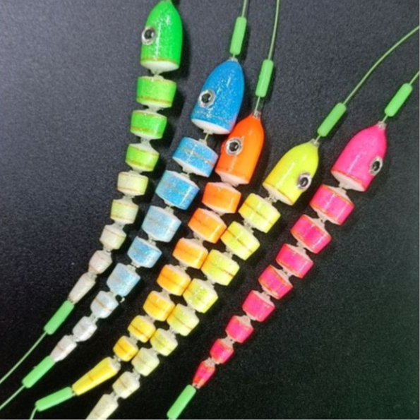 ทุ่นตกกุ้งทรงหนอน 9 ท่อน 15 ท่อน สีสดใส งานแฮนด์เมด มีแบบทุ่นเปล่าและแบบพร้อมตก