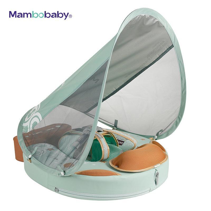 Mambobaby **รุ่นปี2024** แบบพับได้ ห่วงลอยน้ำพร้อมที่บังแดด และ หาง ห่วงยางเด็กเล็ก 3 เดือน –2 ปี