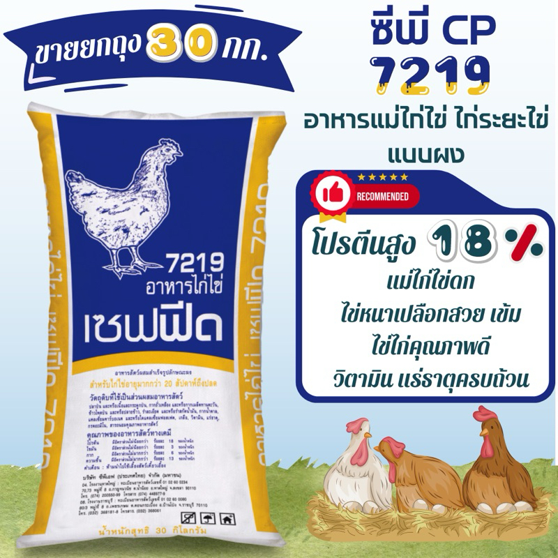 อาหารไก่ไข่เซฟฟีด 7219 แบบผง อาหารไก่ไข่ซีพี ระยะไข่🐣ไก่ไข่ดก สีสวยคุณภาพ