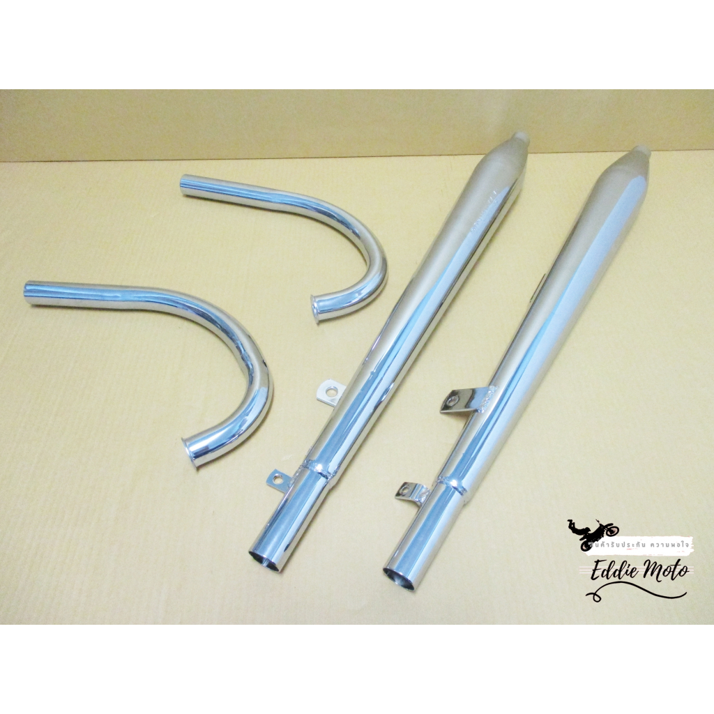 EXHAUST & HEADER PIPE SET For HONDA CD125 CD175 CA175 // ท่อไอเสีย ท่อคู่ ทรง BM คอท่อ ชุบโครเมี่ยม