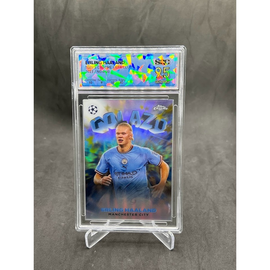 การ์ดนักฟุตบอล ERLING HAALAND /Topps Chrome UEFA Club 2023/NO.G-10/SQC Graded 9.5 Gem Mint + FREE GI