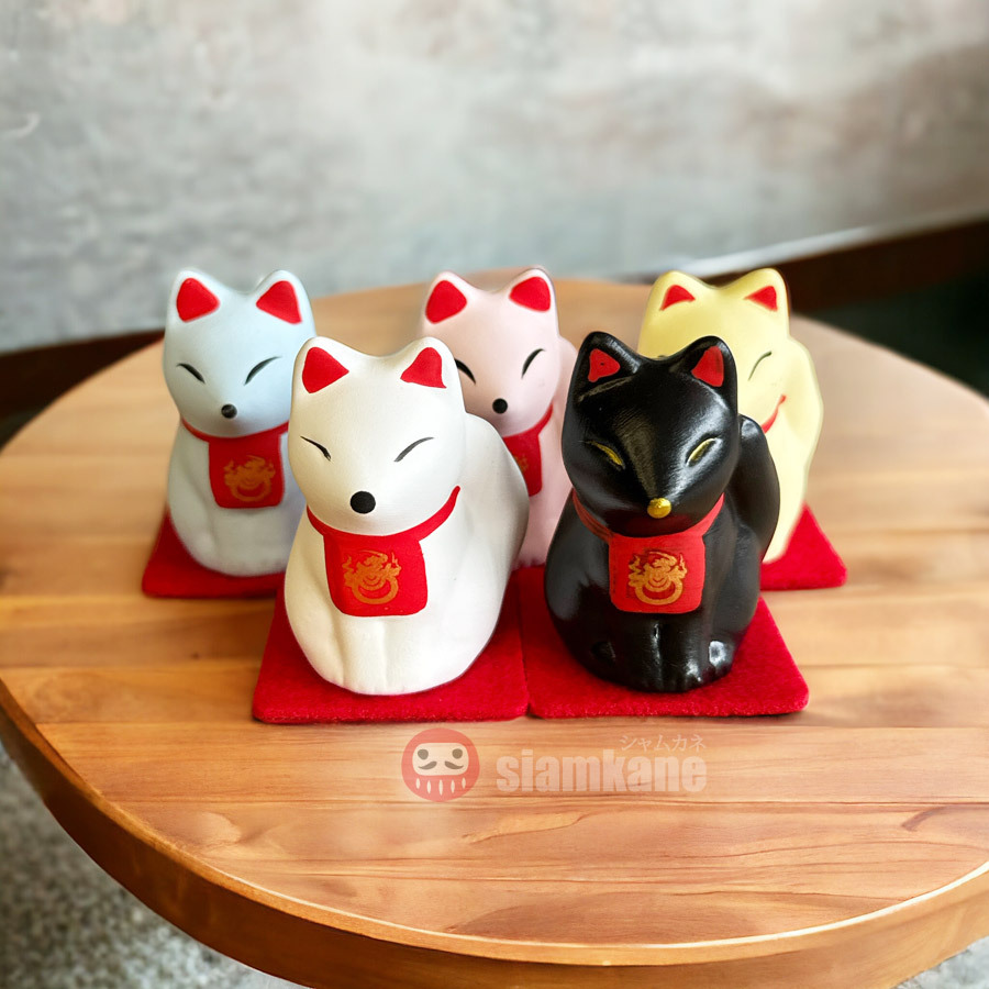 Kitsune เทพจิ้งจอกญี่ปุ่น ปกป้องคุ้มครอง เนื้อเซรามิค สูง 5.5 cm